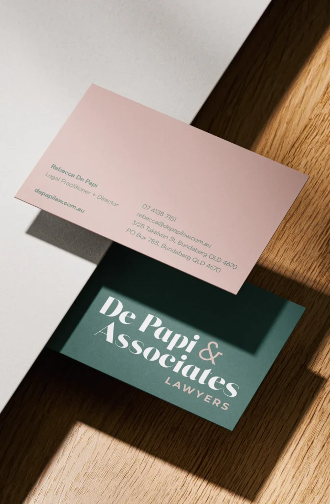 Logo design Bundaberg law firm - business card mockup