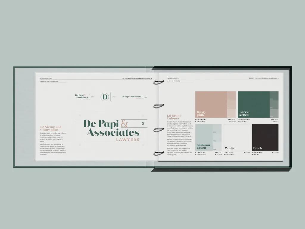 Local law firm brand guidelines - mockup in spiral folder