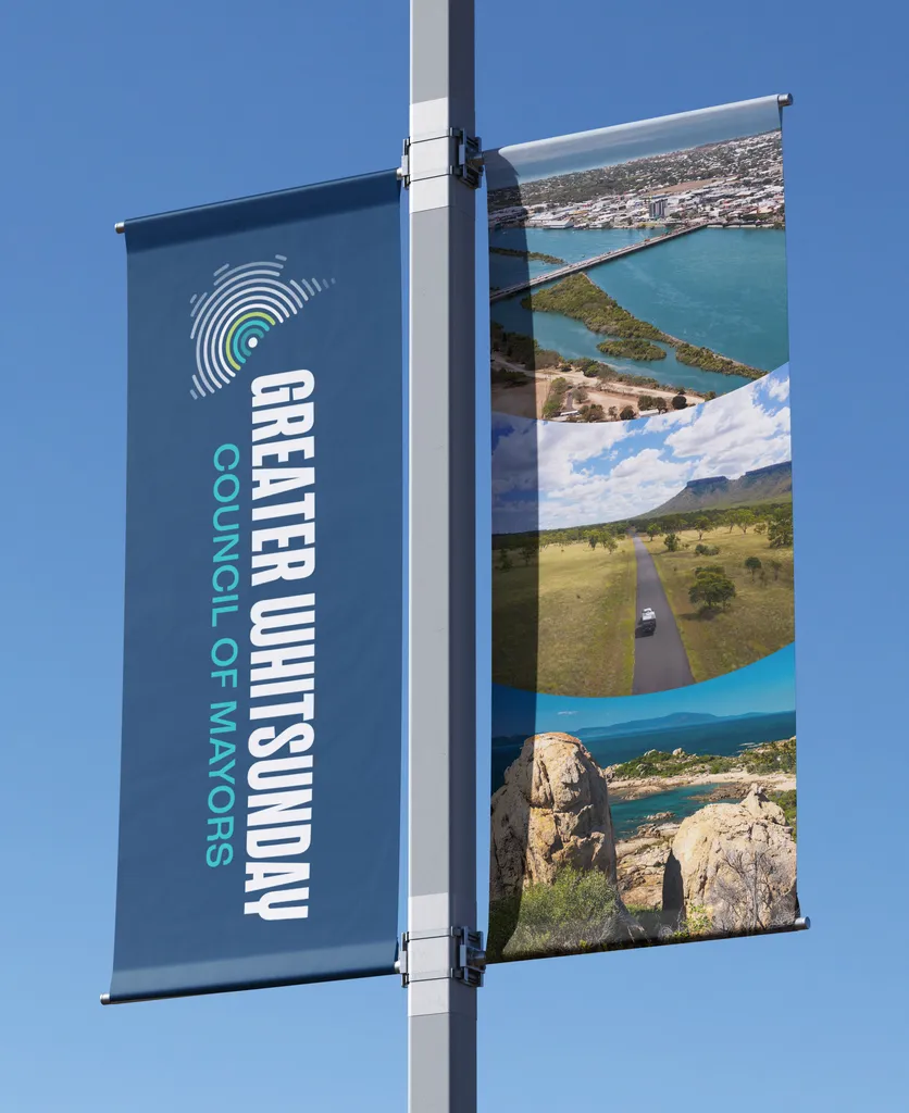 Pole banner mockup of regional council of mayors brand design