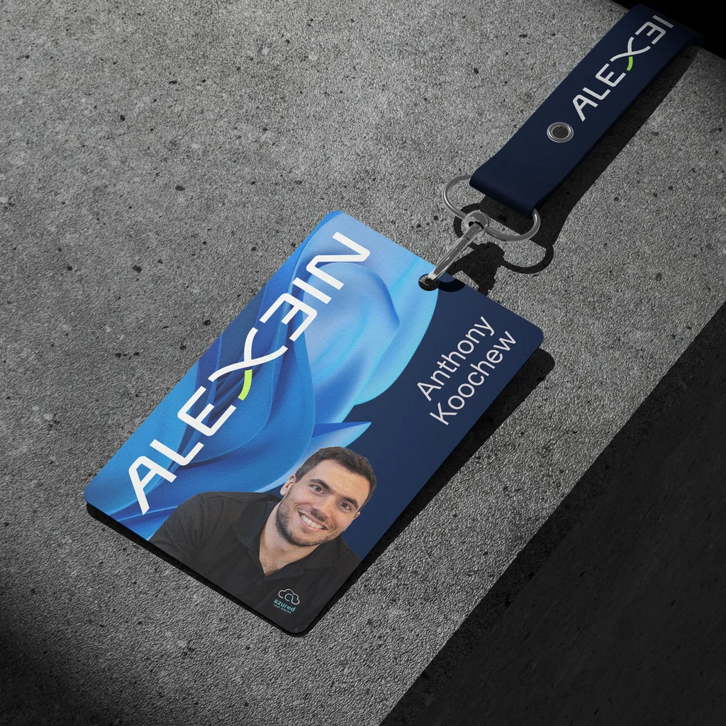 I.T. solutions business logo design - name tag and lanyard mockup