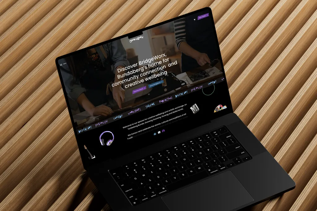 Local creative wellbeing social enterprise website design - laptop mockup