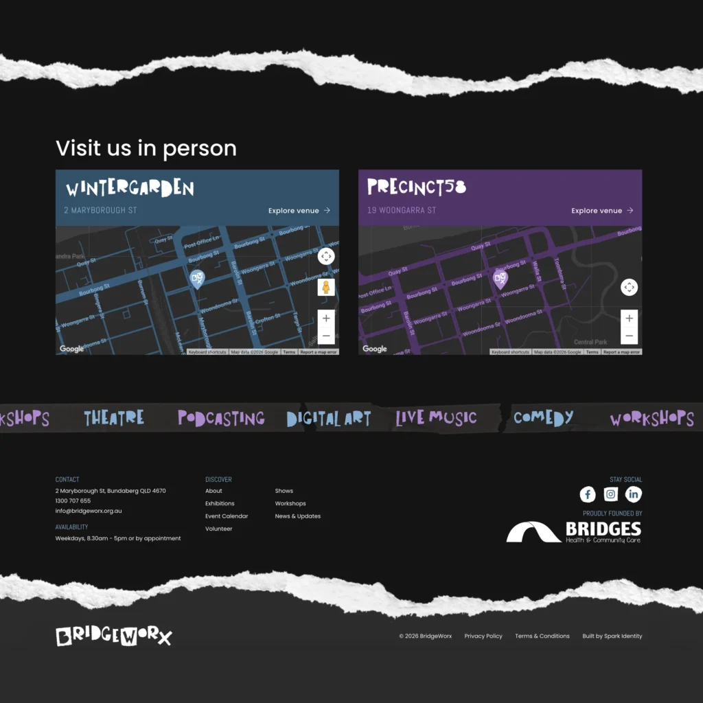 Local creative wellbeing social enterprise website design - snip of live website