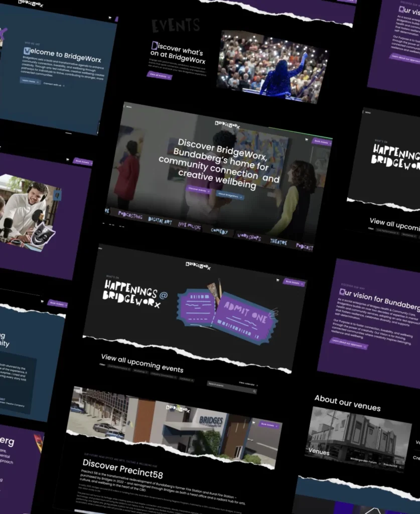 Local creative wellbeing social enterprise website design - mockup of sections of the website