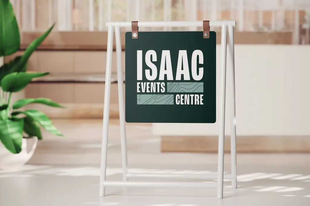 A-frame with logo of regional events centre