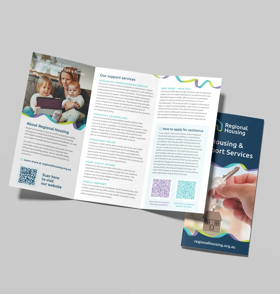 Bundaberg community housing service brochure design mockup