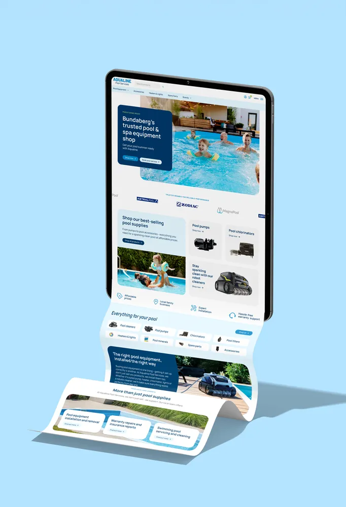 Local pool services business web design - tablet mockup