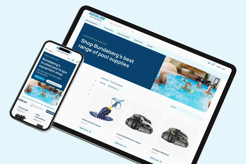 Bundaberg pool service business website design - mobile and tablet responsive mockup