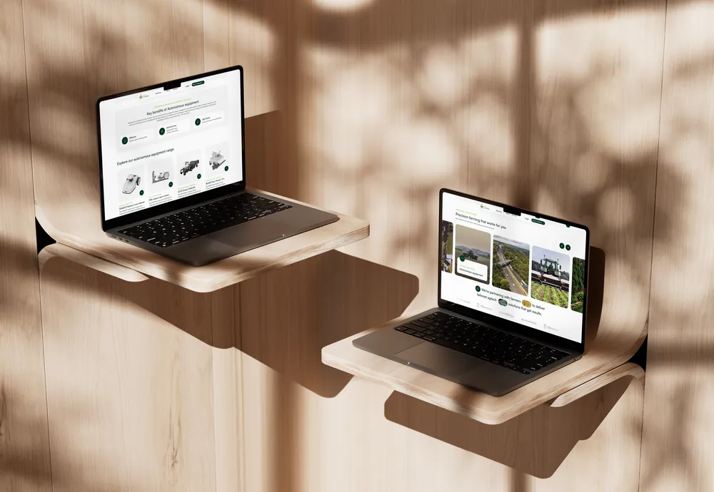 Precision farm equipment business web design - laptop mockup